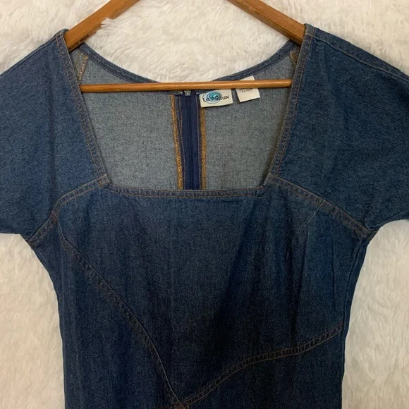 Le Mieux Dress Women 6 Blue Shift Denim Sweetheart Frayed Cotton Preppy no tags - Picture 2 of 13